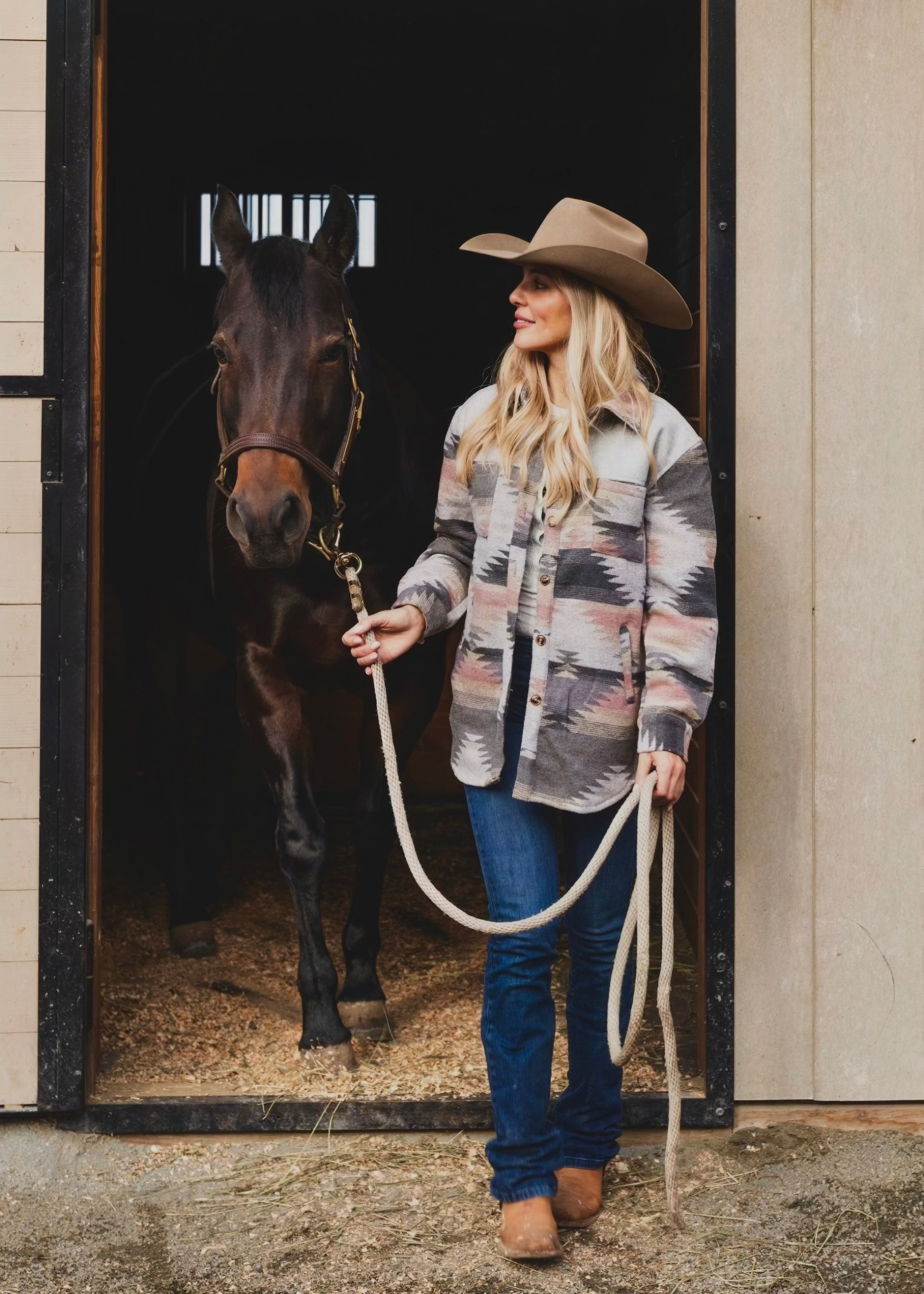 Ladies Aztec Jacket - Pink + Grey