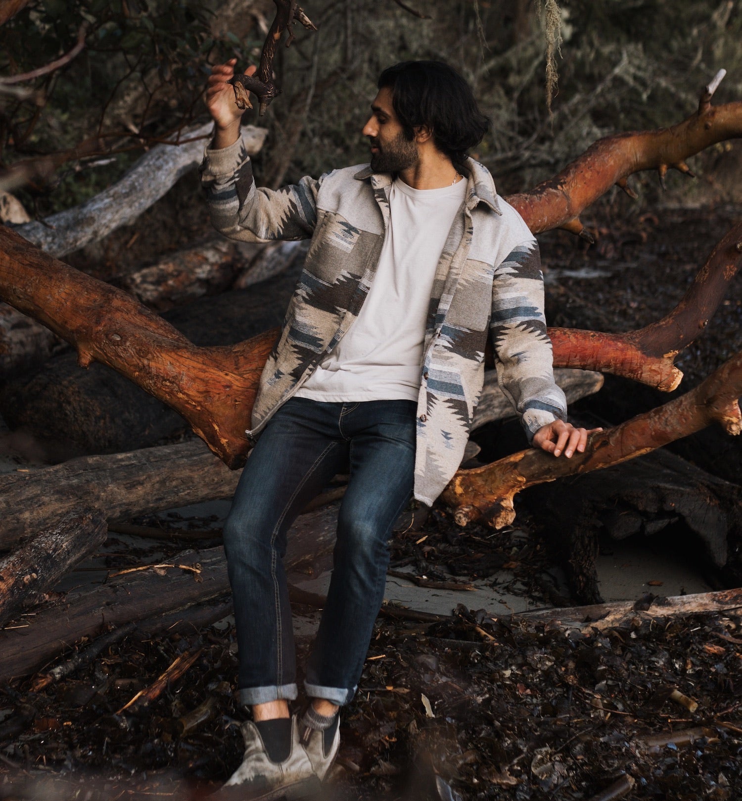 Unisex Aztec Jacket - Grey + Blue