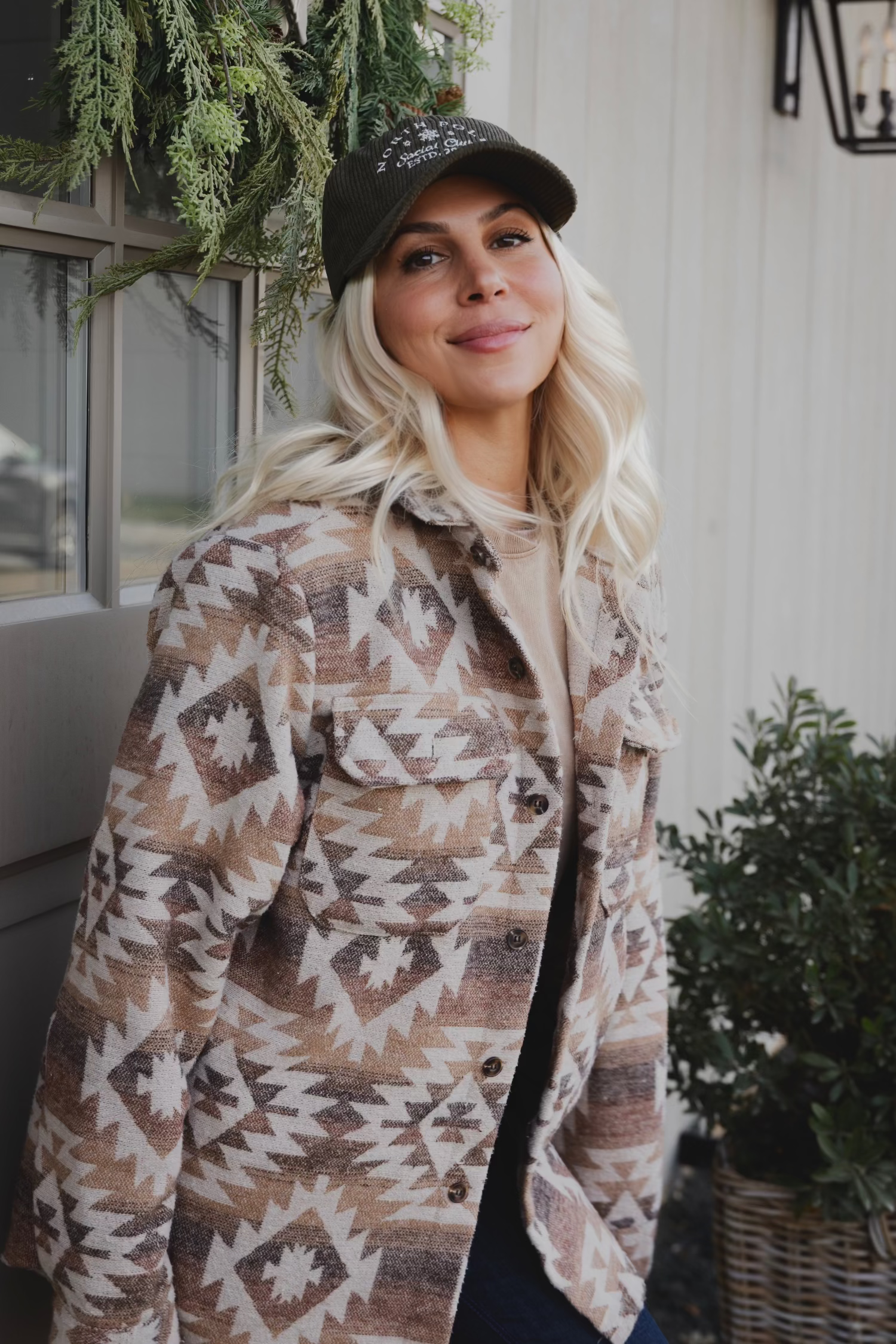 Mens/Unisex Aztec Jacket - Brown + Cream