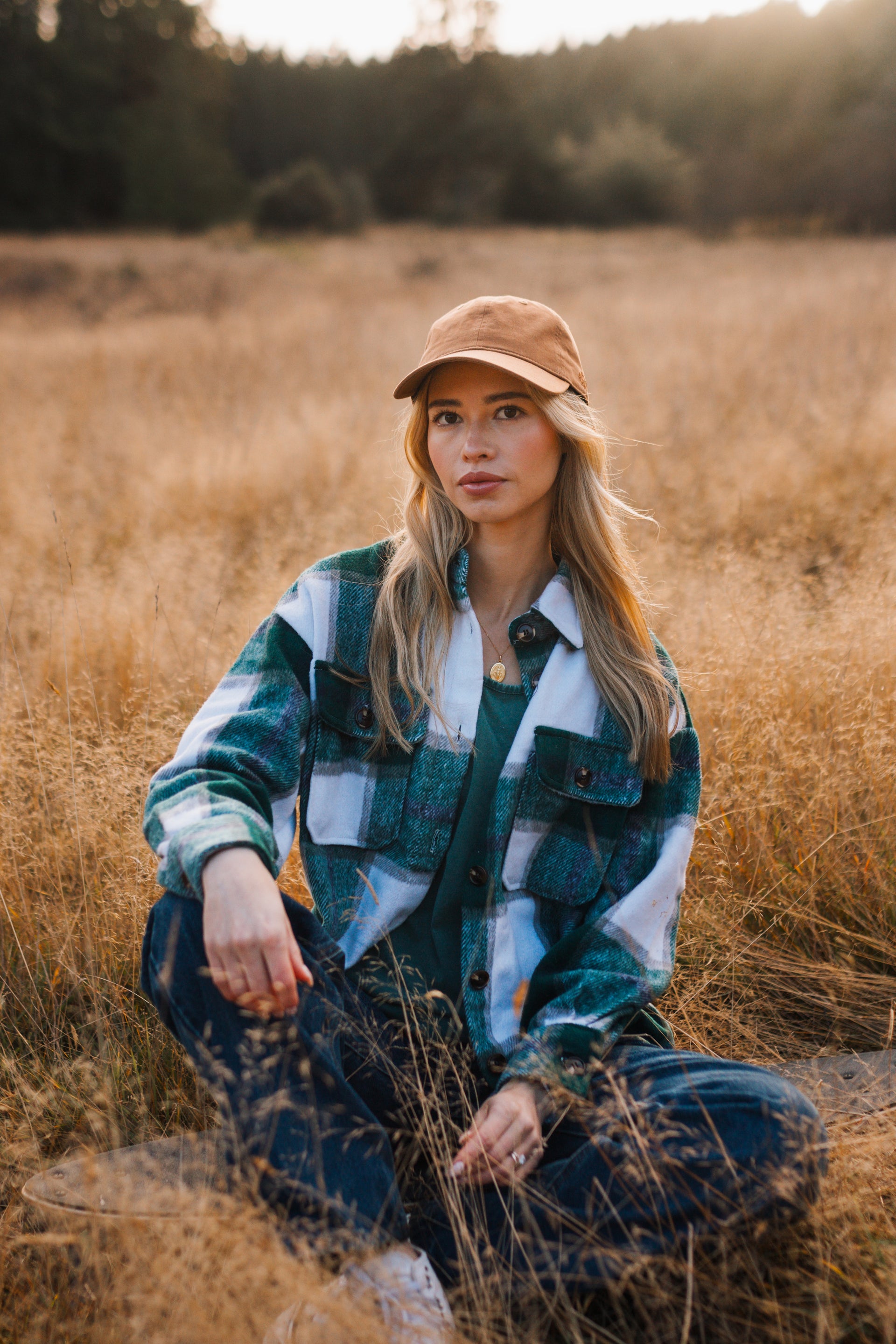 Ladies Green Plaid Shacket