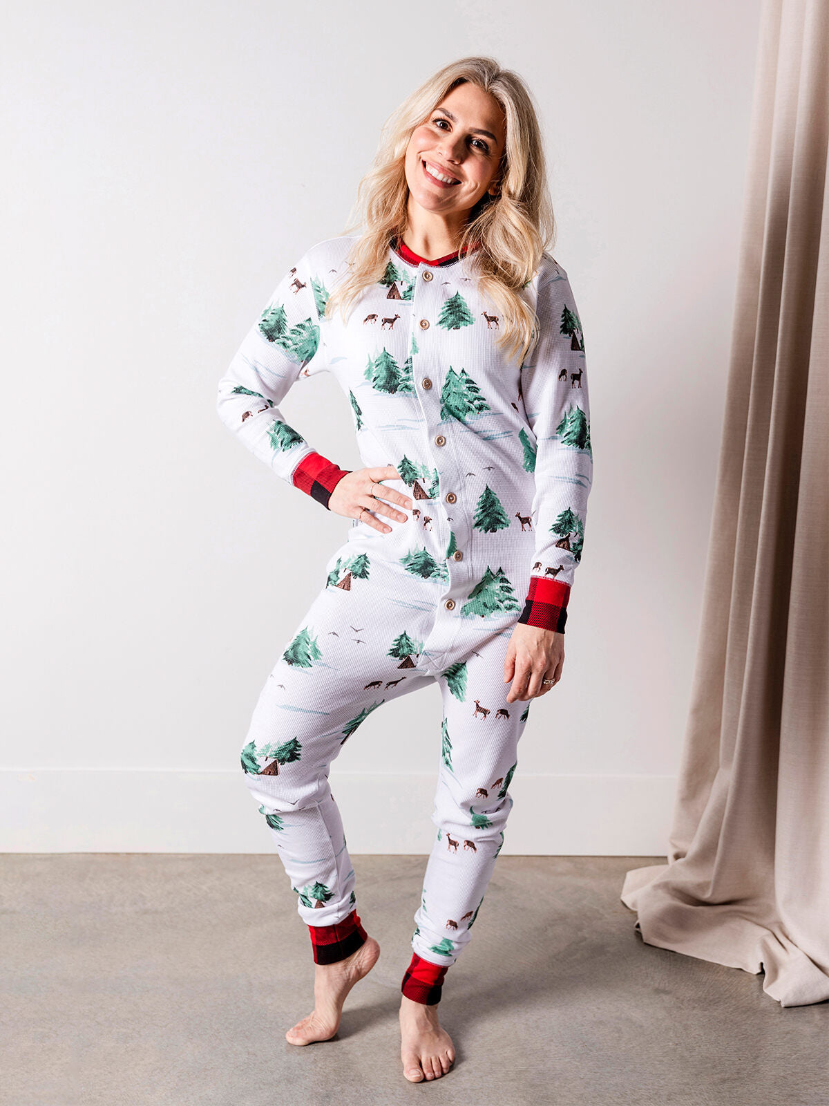 Watercolor Trees/Cabin Adult Onesie