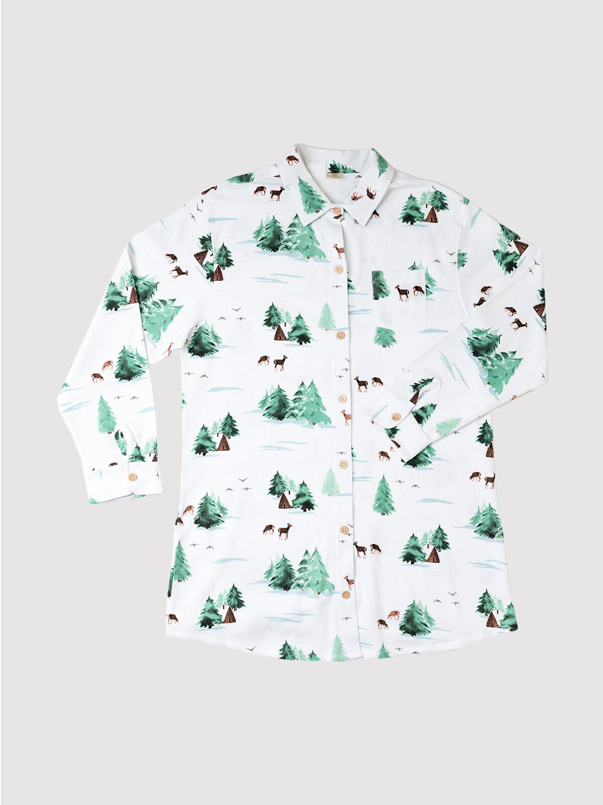 Watercolor Trees/Cabin Button Nightshirt