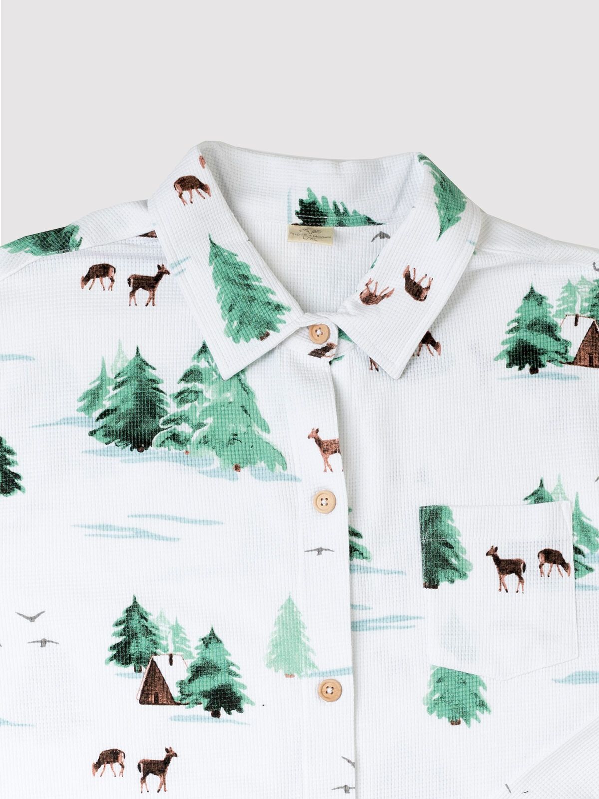 Thermal Watercolor Trees/Cabin Button Nightshirt
