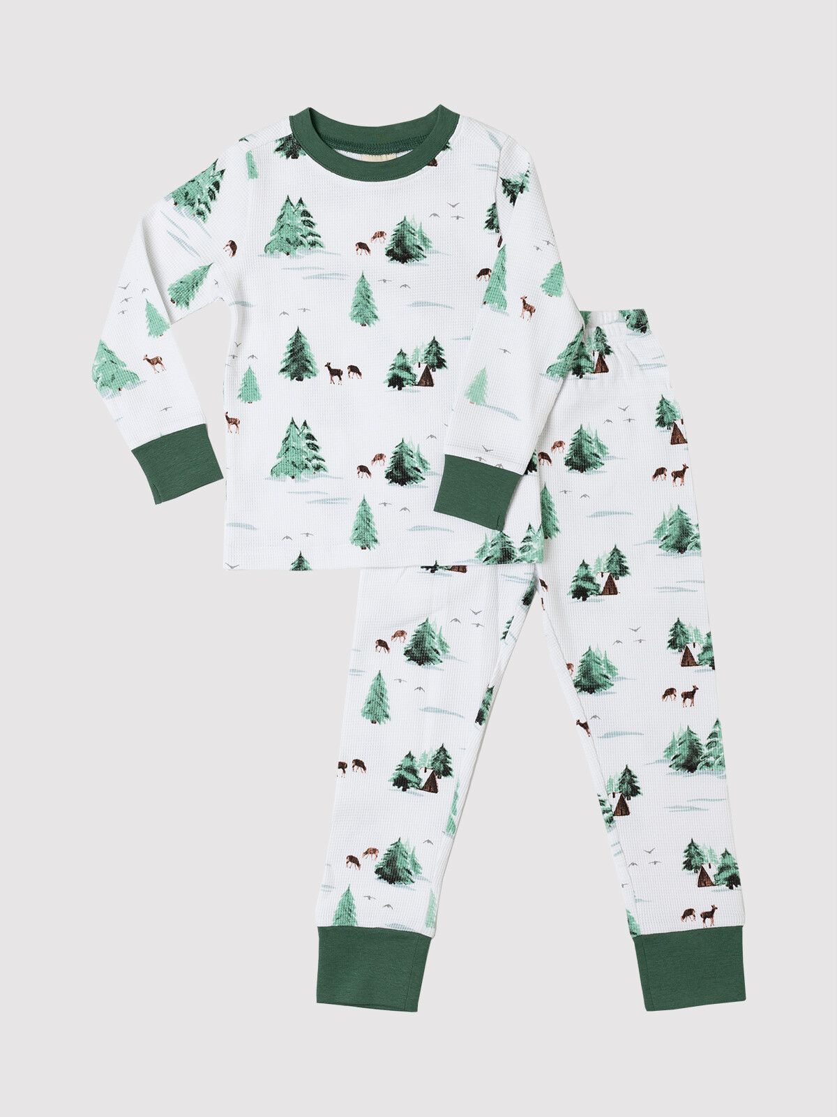 Thermal Watercolor Trees/Cabin Kids PJ Set