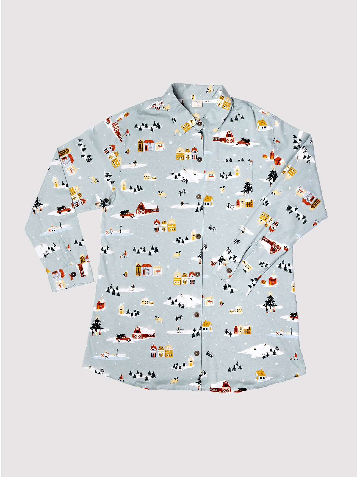 Christmas Scene Button Nightshirt