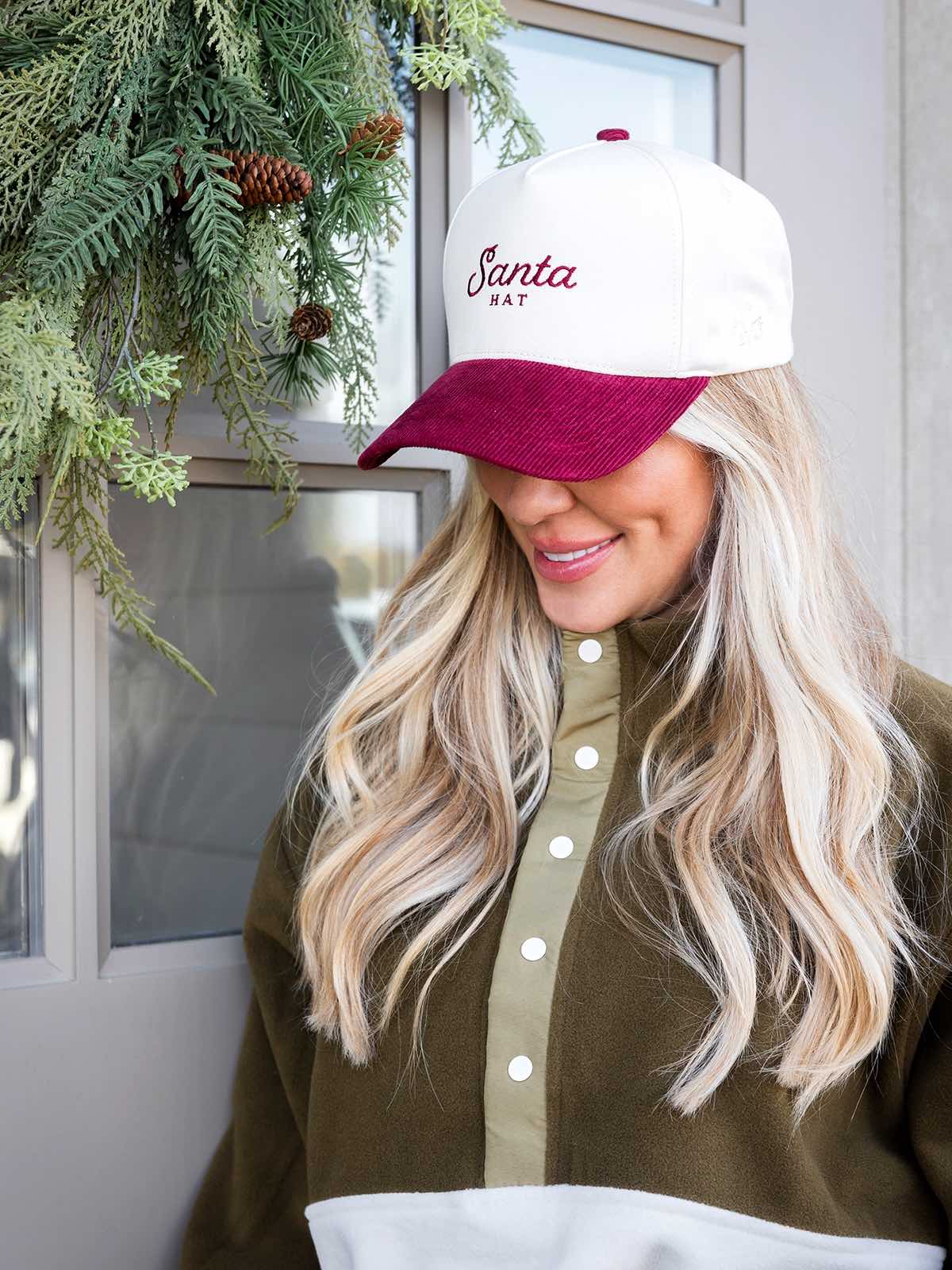 Santa Hat - Maroon 2-Tone Corduroy Brim