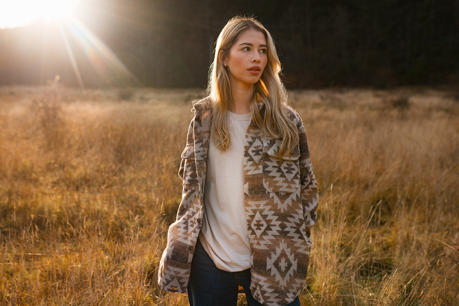 Mens/Unisex Aztec Jacket - Brown + Cream